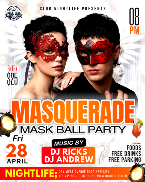 White Modern & Minimal Masquerade Party mask ball event invitation ...