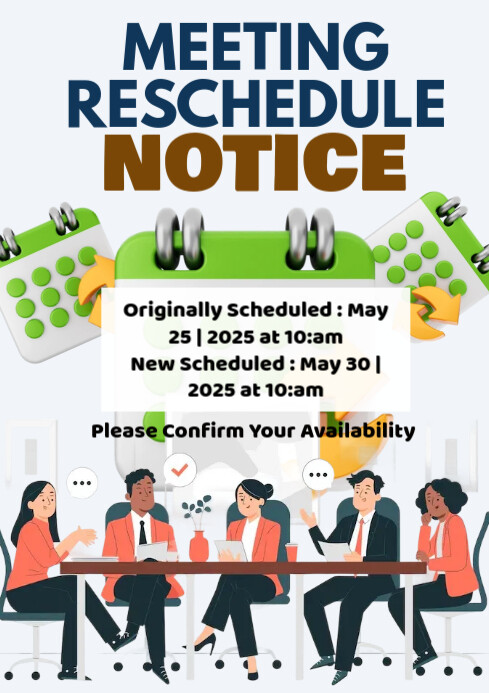 Rescheduling Poster White Modern & Minimal Meeting Reschedule Notice A1 Template | PosterMyWall