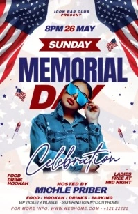 White Modern & Minimal Memorial Day Celebration Party  Half Page Wide Halve pagina breed template