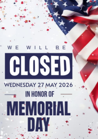 White Modern & Minimal Memorial Day Closure Announcement A4 template