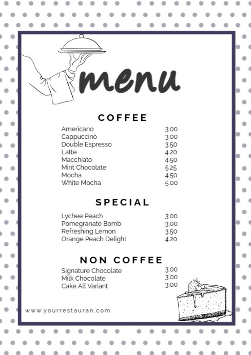White Modern & Minimal Menu A4 template
