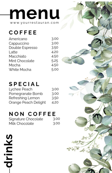 Off White Menu White Cafe Menu Tabloid Template | PosterMyWall
