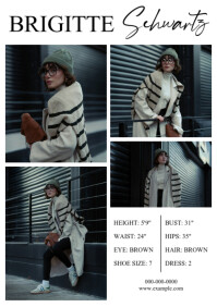 White Modern & Minimal Model Comp Card A5 template