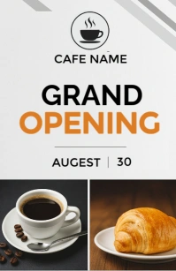 White Modern & Minimal Modern Café Grand Opening Poster – Coffee & Pastry Promo Flyer Design Tabloid Boulevardzeitung template