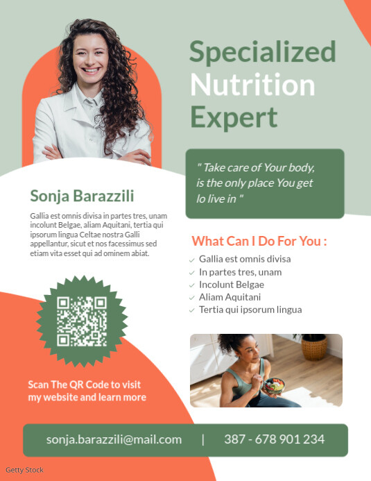 White Modern & Minimal Modern Geometric Orange And White Nutritionist Dietician Flyer Advertisement Folheto (US Letter) template