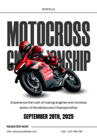 White Modern & Minimal Motocross Championship Ad Flyer Template Design A4