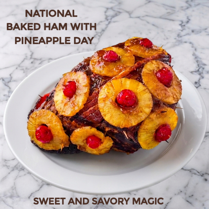 Modèle White Modern & Minimal National Baked Ham with Pineapple Day ...