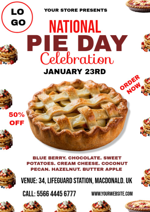 White Modern & Minimal National Pie Day A4 Template | PosterMyWall