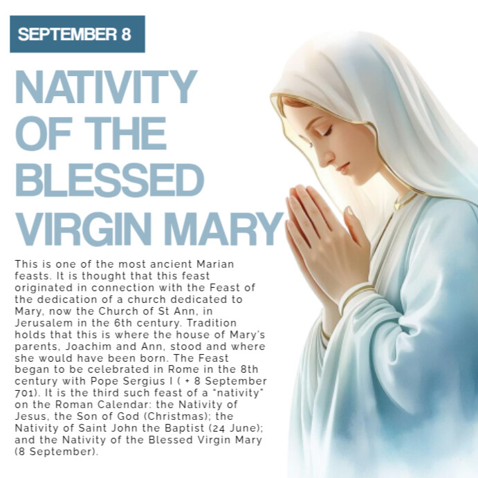 Plantilla de White Modern & Minimal Nativity Of The Blessed Virgin Mary ...