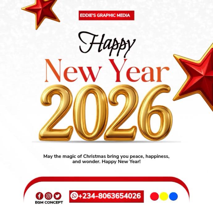 White Modern & Minimal New Year 2026 Template Instagram Post | PosterMyWall
