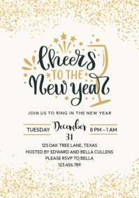 White Modern & Minimal New Year Invitation Simple A5 template