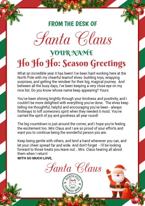 White Modern & Minimal Official Santa Letter A5 Template | PosterMyWall
