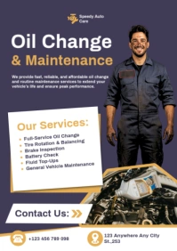 White Modern & Minimal Oil Change & Car Maintenance Service Poster Template – Auto Repair Shop Flyer A2