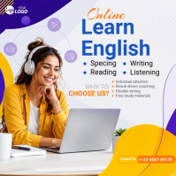 สีขาว Online English Learning Instagram Post Template