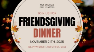 White Modern & Minimal Orange Friendsgiving Tampilan Digital (16:9) template