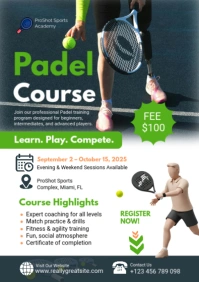 White Modern & Minimal Padel Course Poster Template A2