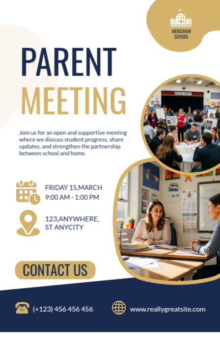 White Modern & Minimal Parent Meeting Half Page Wide template