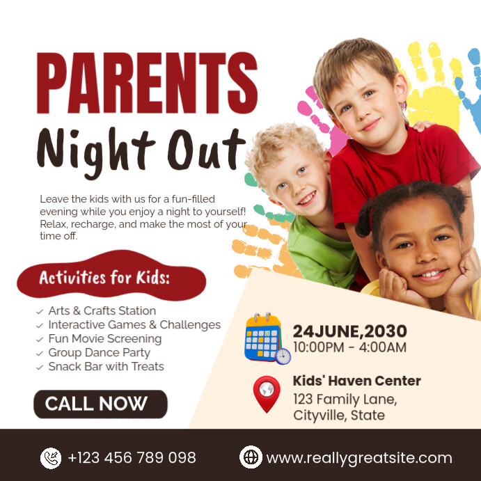 White Modern & Minimal Parent Night Out Instagram Post template