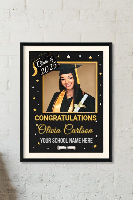 White Modern & Minimal Personalized Graduation Wall Art | Class Of 2025 Framed Poster With Photo Pos template