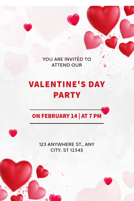 White Modern & Minimal Pink And Red Hearts Valentine's Day Party ...