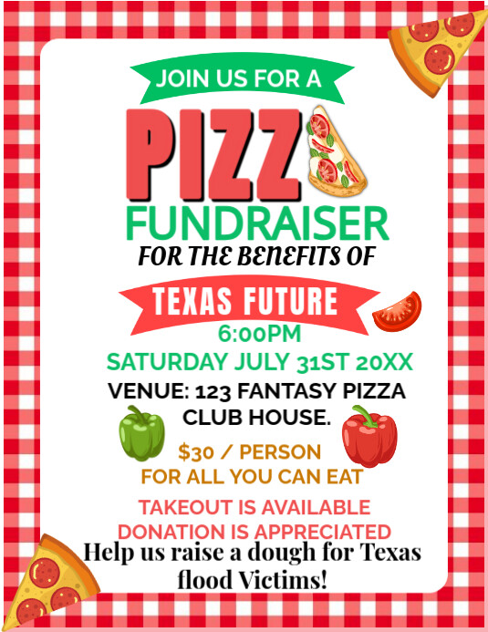 White Modern & Minimal Pizza Fundraiser Template  Flyer (us Letter)