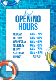 White Modern & Minimal Pool Opening Hours A4 template