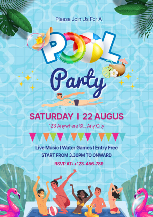 Copy of White Modern & Minimal Pool Party Ads A4 | PosterMyWall