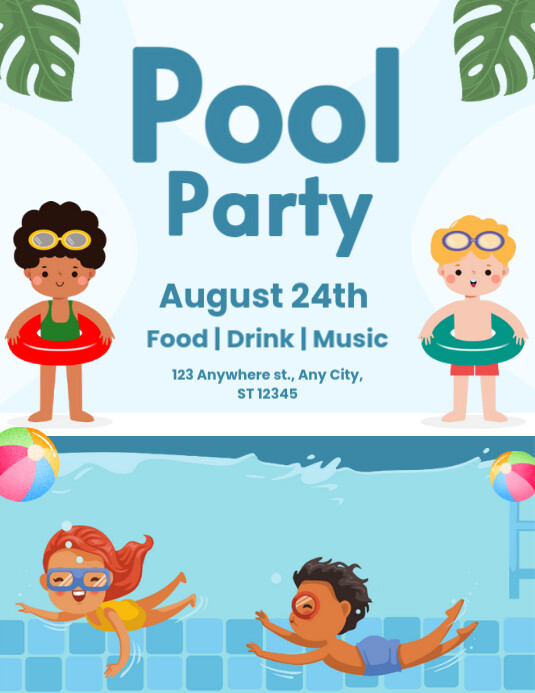 White Modern & Minimal Pool Party Flyer (us Letter) Iflaya (Incwadi ye-US) template