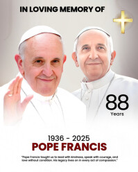 White Modern & Minimal Pope Francis Memorial Poster Instagram Portrait template