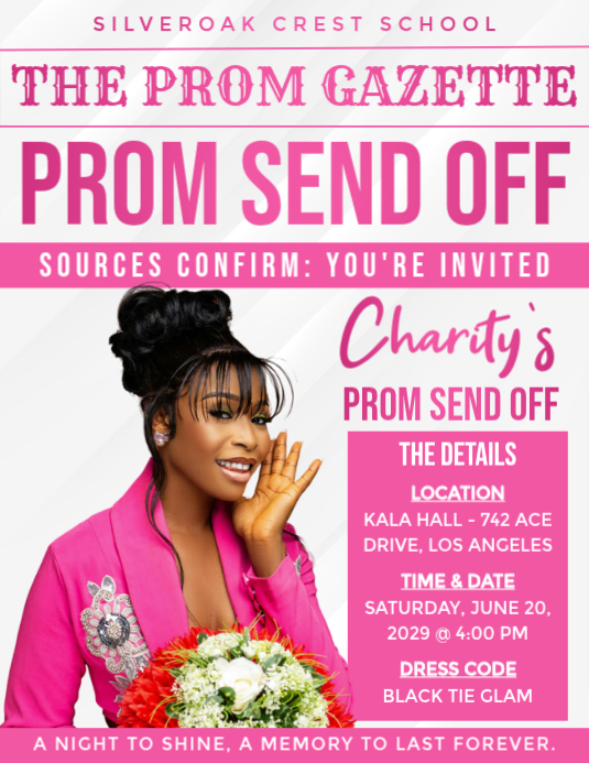 White Modern & Minimal Prom Send Off Flyer Template | PosterMyWall