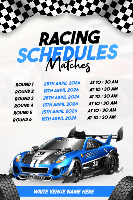 White Modern & Minimal Racing Schedule Poster Template | PosterMyWall