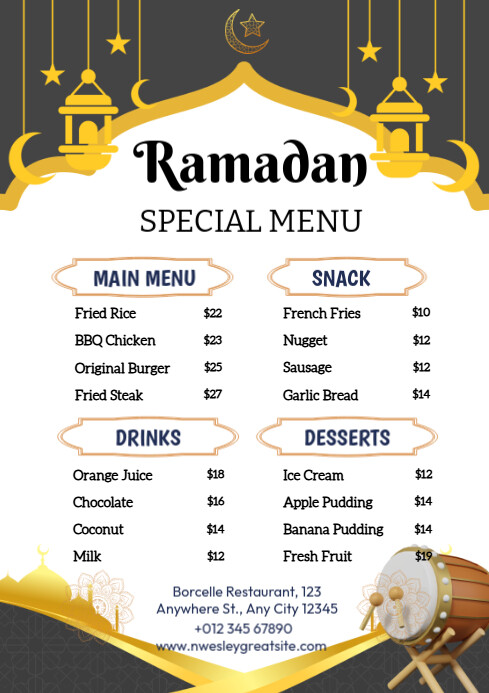 White Modern & Minimal Ramadan Menu A4 template