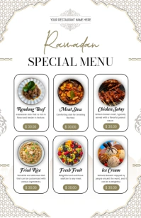 White Modern & Minimal Ramadan Menu Card Design Tabloid แทบลอยด์ template
