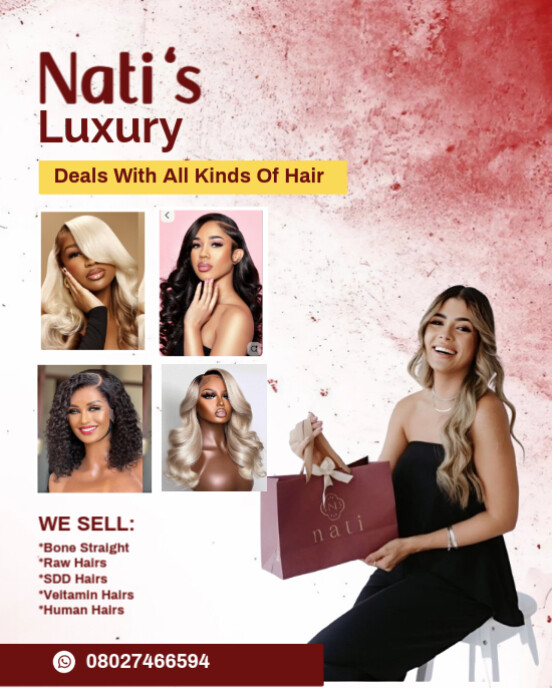 White Modern & Minimal Red And White Color Luxury Hair  Instagram Portrait template