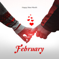 White Modern & Minimal Red Happy New Month February  Instagram Post template