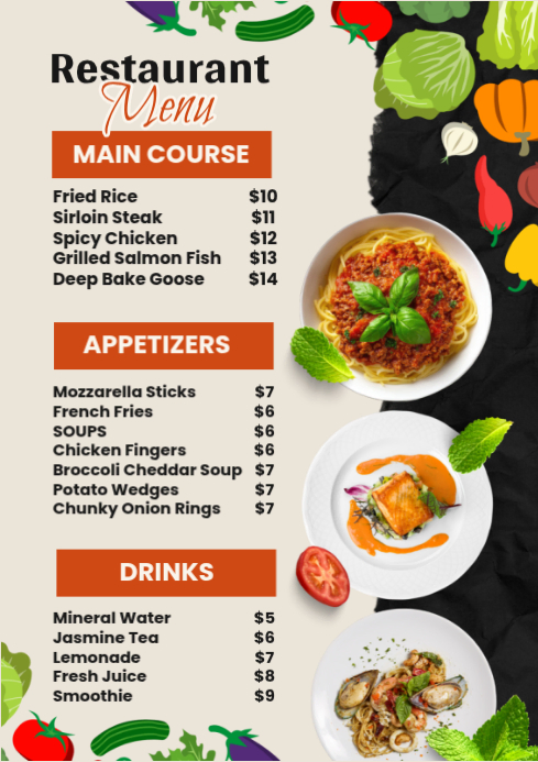 White Restaurant Menu A4 Template | PosterMyWall