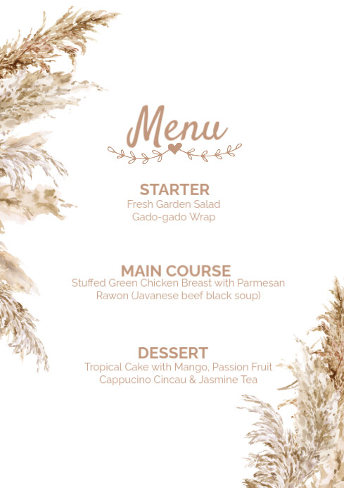 White Modern & Minimal Restaurant Menu A4 template