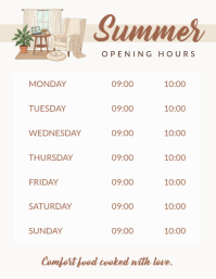 White Modern & Minimal Restaurant Summer Hours Flyer Folder (US Letter) template