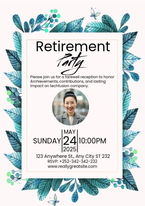 White Modern & Minimal Retirement Party A4 template