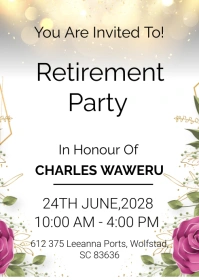 White Modern & Minimal Retirement Party A6 template