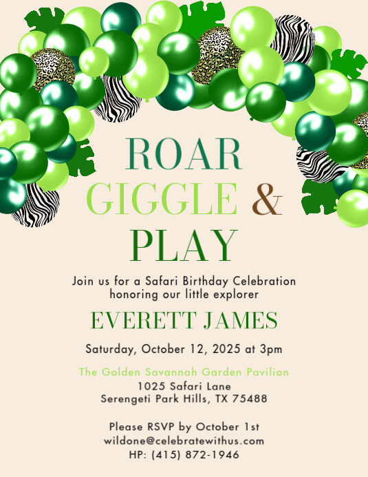 White Modern & Minimal Safari Birthday Invitation Flyer (us Letter) template