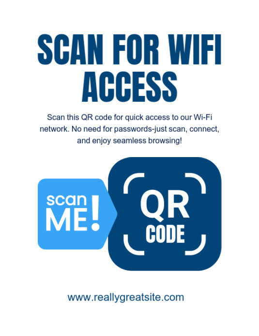 White Modern & Minimal Scan For Wifi Access Qr Code Flyer | Editable Qr Code Wifi Access Flyer Flyer template