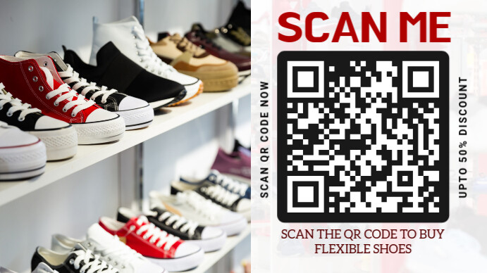 White Modern & Minimal Scan Qr Code To Buy Shoes Digital Display (16:9) template
