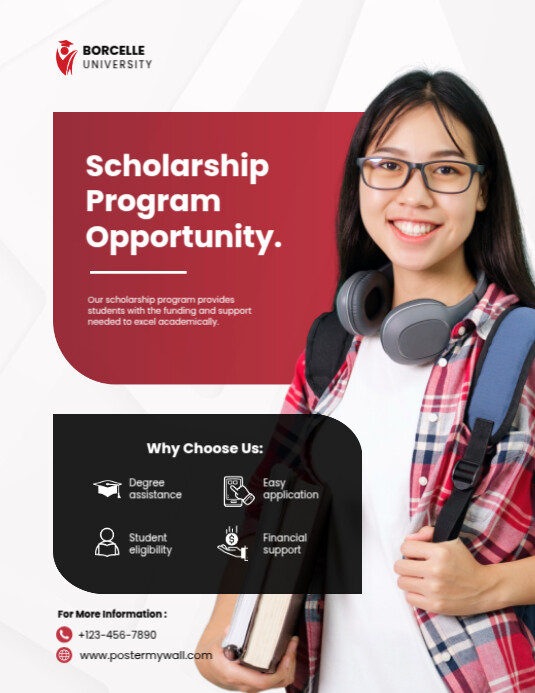 White Modern & Minimal Scholarship Program Pamflet (letter As) Flyer (US Letter) template