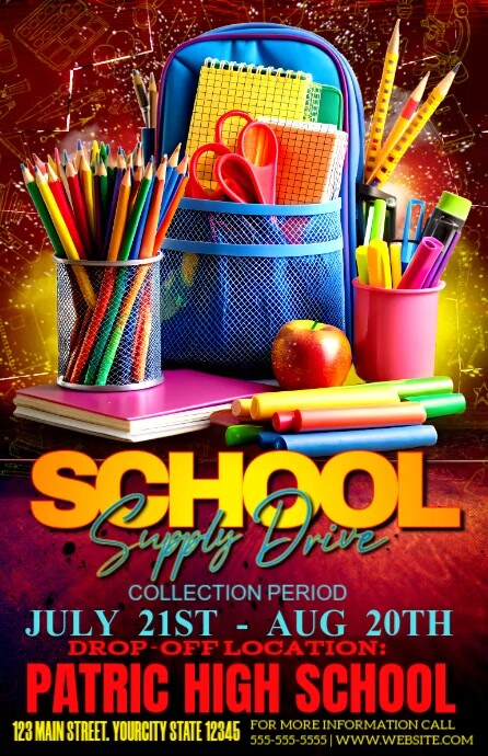 White Modern & Minimal School Supply Drive Half Page Wide Meia página larga template