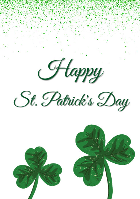 White Modern & Minimal Shamrocks Green Confetti St Patrick's Day Holiday Card A5 template