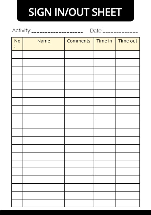 White Modern & Minimal Sign In/out Sheet A4 template