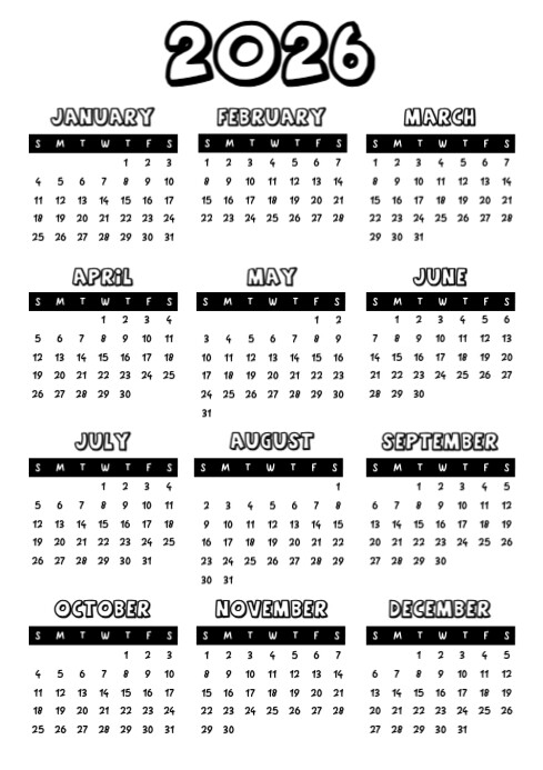 White Modern & Minimal Simple Calendar 2026 A4 Template | PosterMyWall