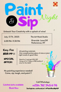 White Modern & Minimal Sip & Paint Poster Poster template