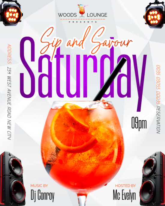 White Modern & Minimal Sip And Savour Saturday Cocktails Drink Bar Advertisement Promotion Flyer Tem Instagram Portrait template